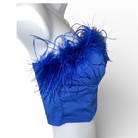 SHEIN Blue Feather Trim Strapless Bustier Top | Size S - Picture 4 of 7